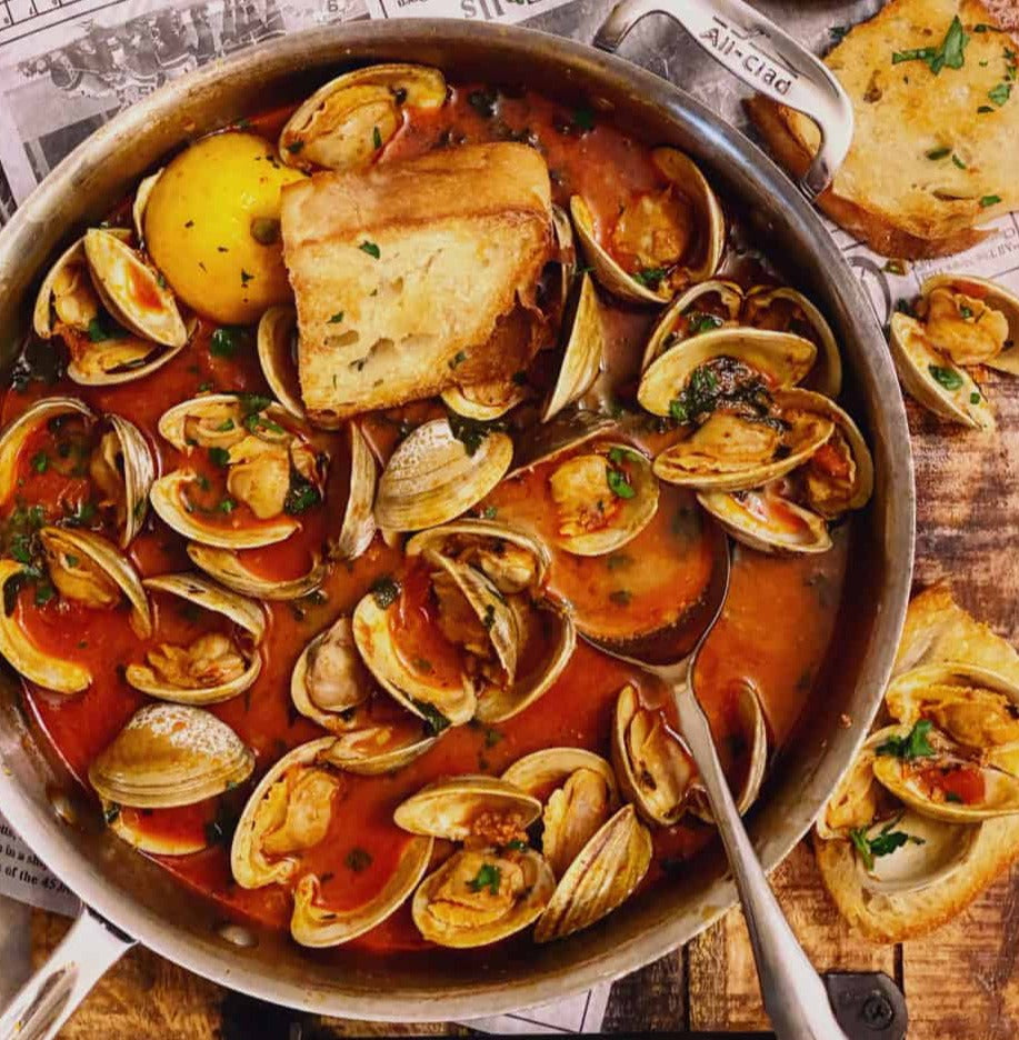 Long Island Local - CLAMS: Little Necks with spicy 'Nduja broth  & Baked Stuffed Clams